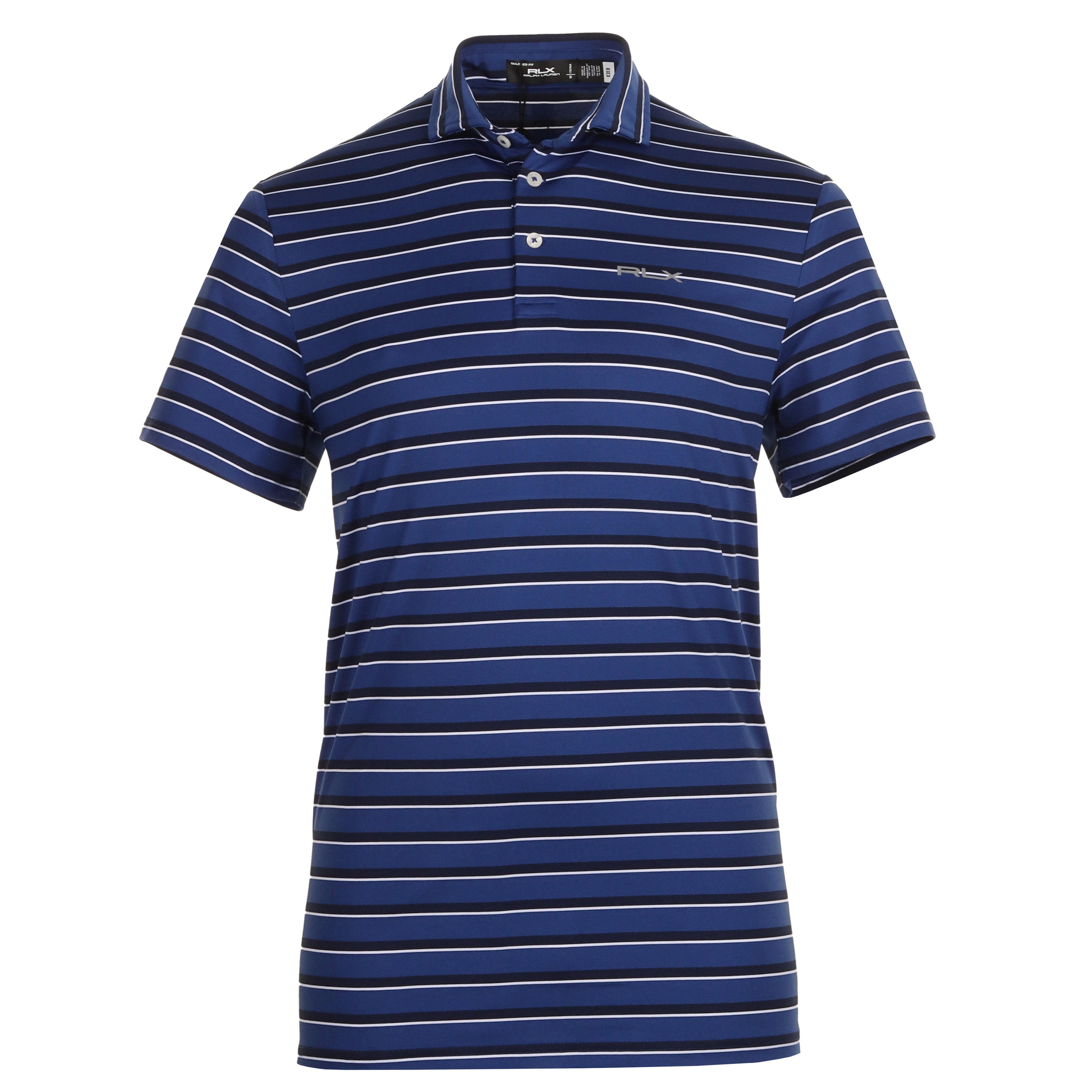 RLX Ralph Lauren Stripe Print Polo Shirt 785936632 Beach Royal Multi ...