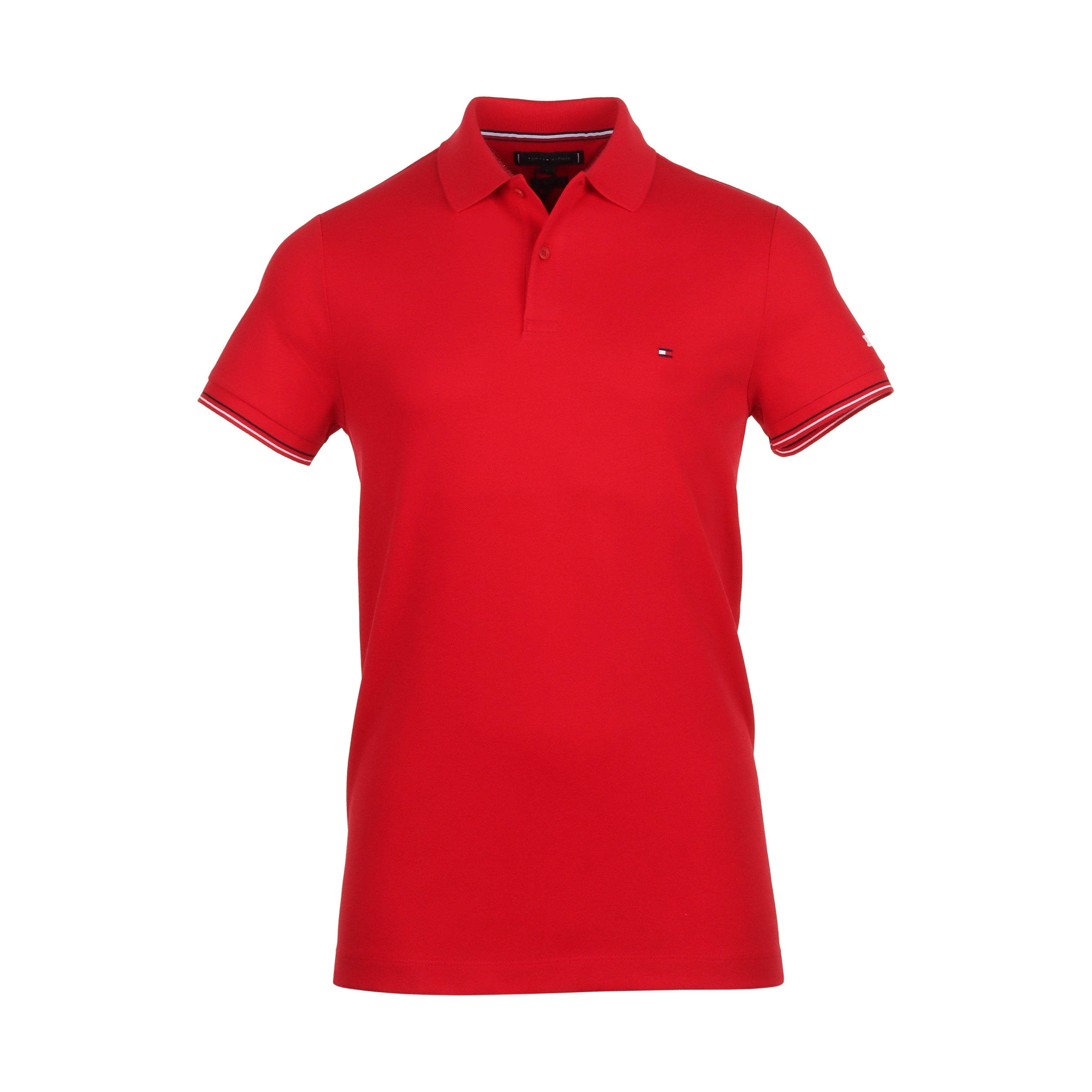 Tommy Hilfiger Stripe Cuff Polo Shirt MW0MW35619 Primary Red XLG ...