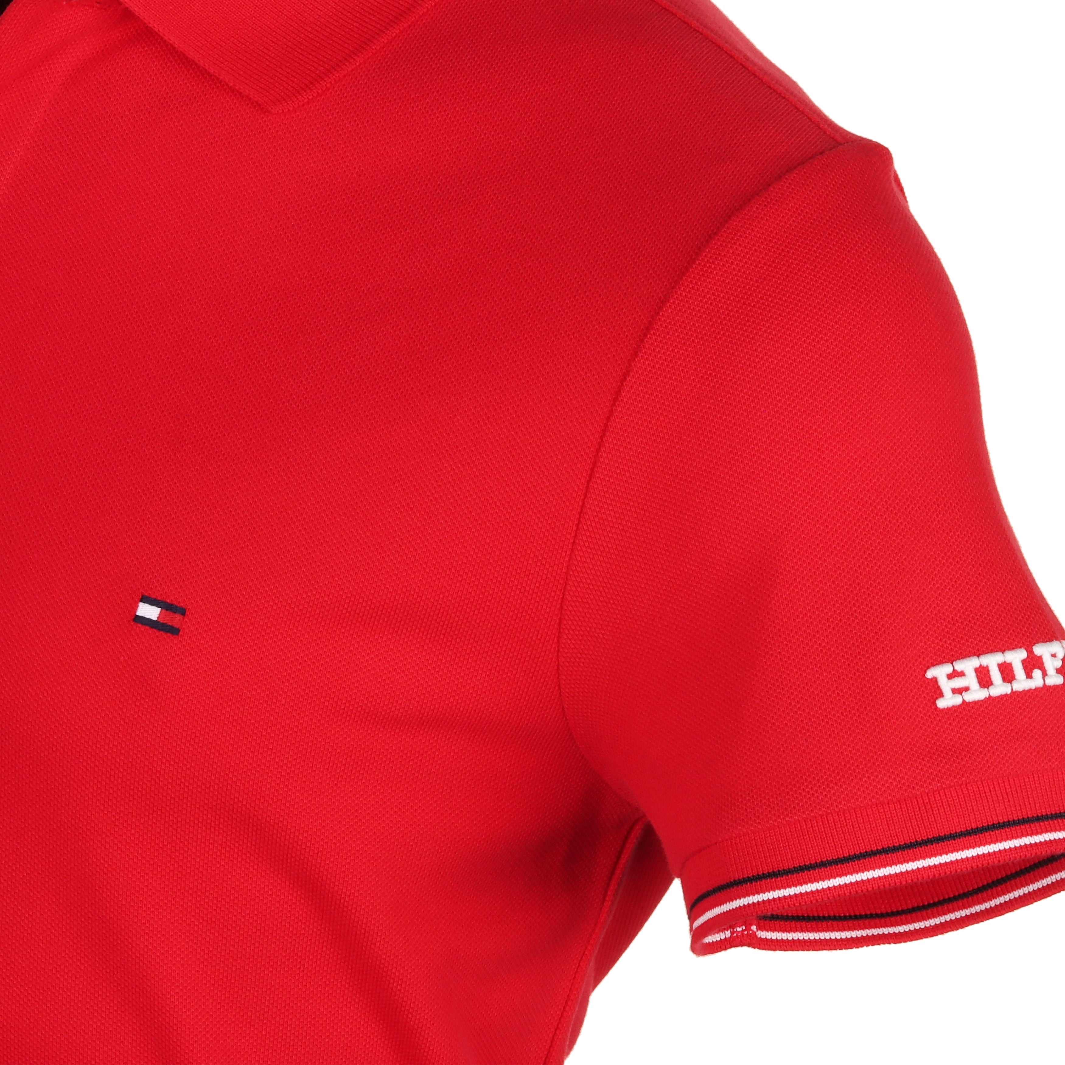 Tommy Hilfiger Stripe Cuff Polo Shirt MW0MW35619 Primary Red XLG ...